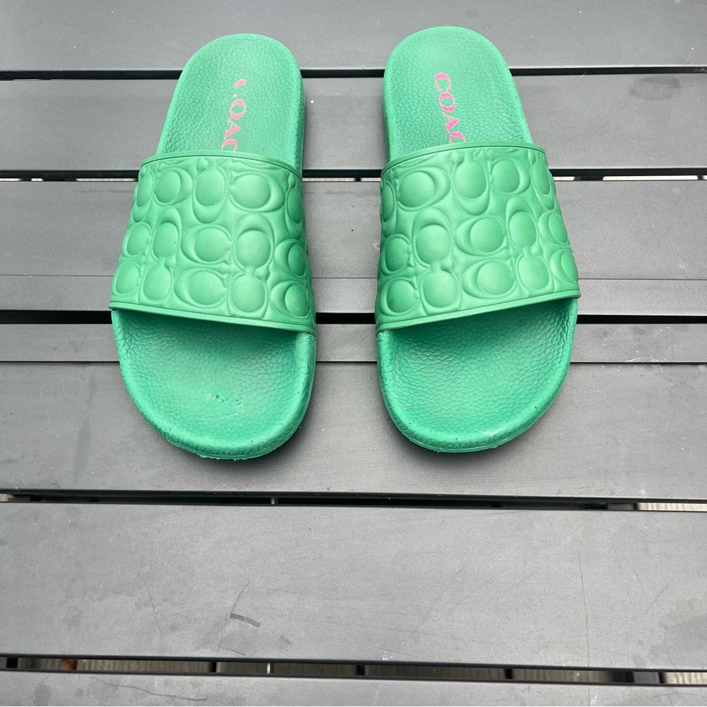 Coach Uli Quilted Sport Slide. Sz 10. Green